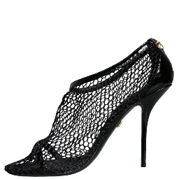 Black Mesh Leather Heels Keira Sandals Shoes