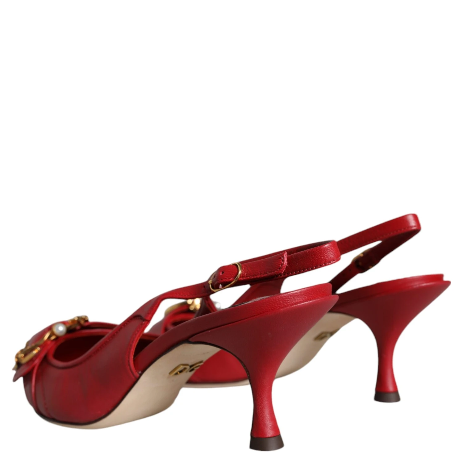 Red Devotion Leather Heels Slingback Shoes