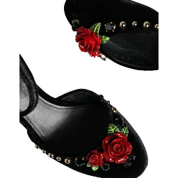 Black Velvet Roses Ankle Strap Pumps Shoes