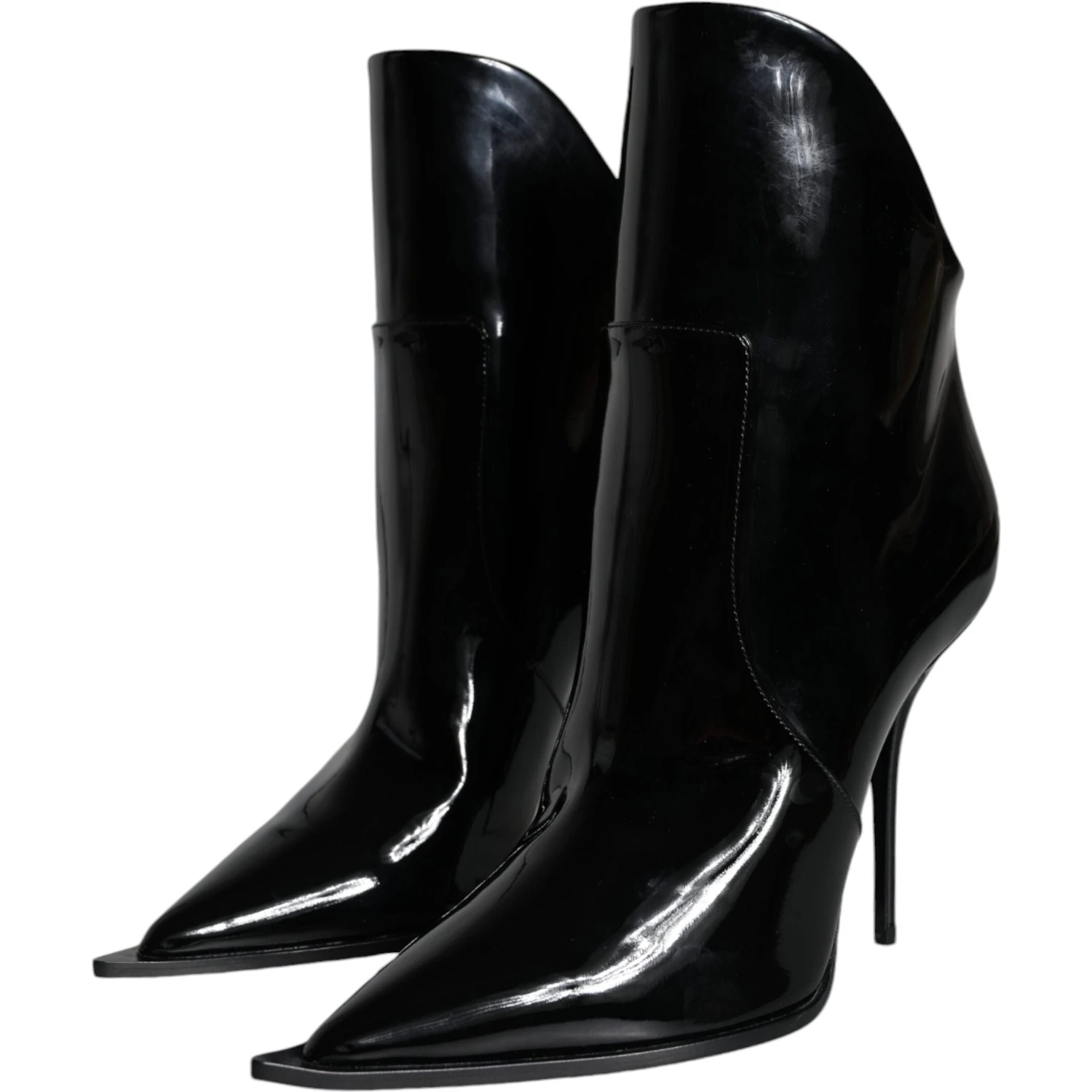 Black Patent Leather Pointed Ankle Boots Shoes