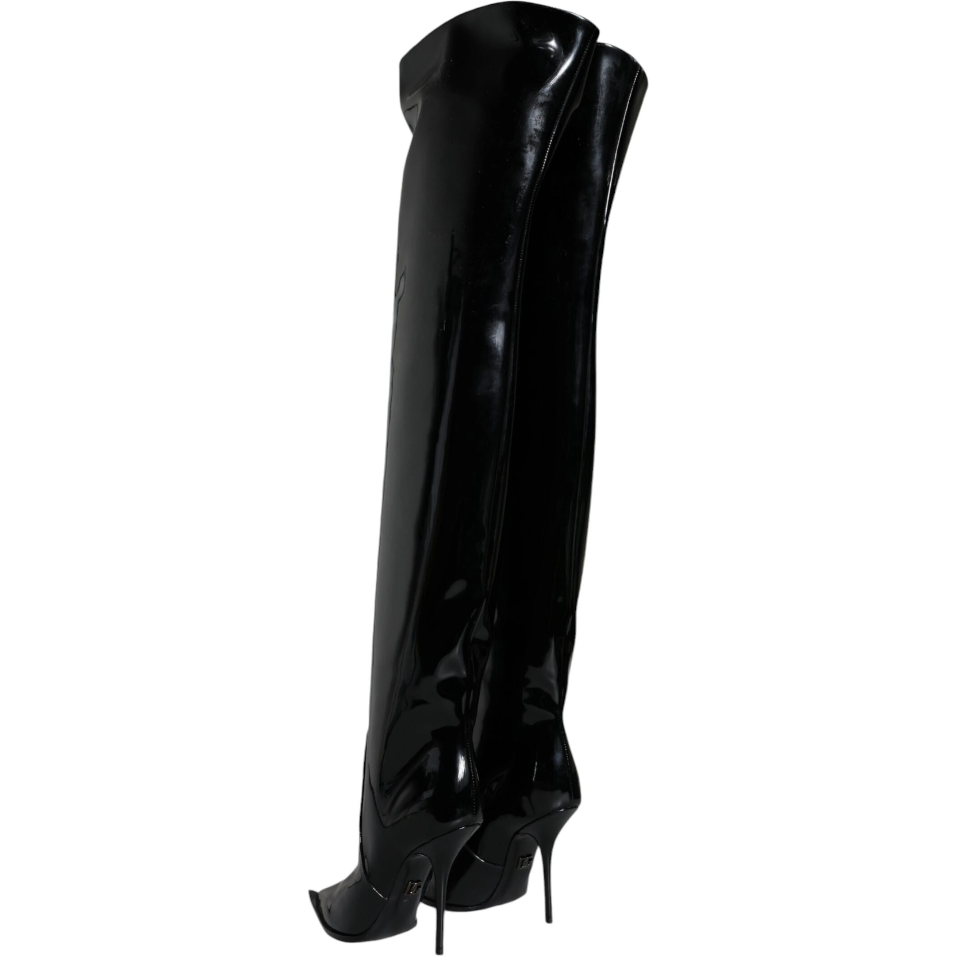 Black Patent Leather Knee High Boots Shoes