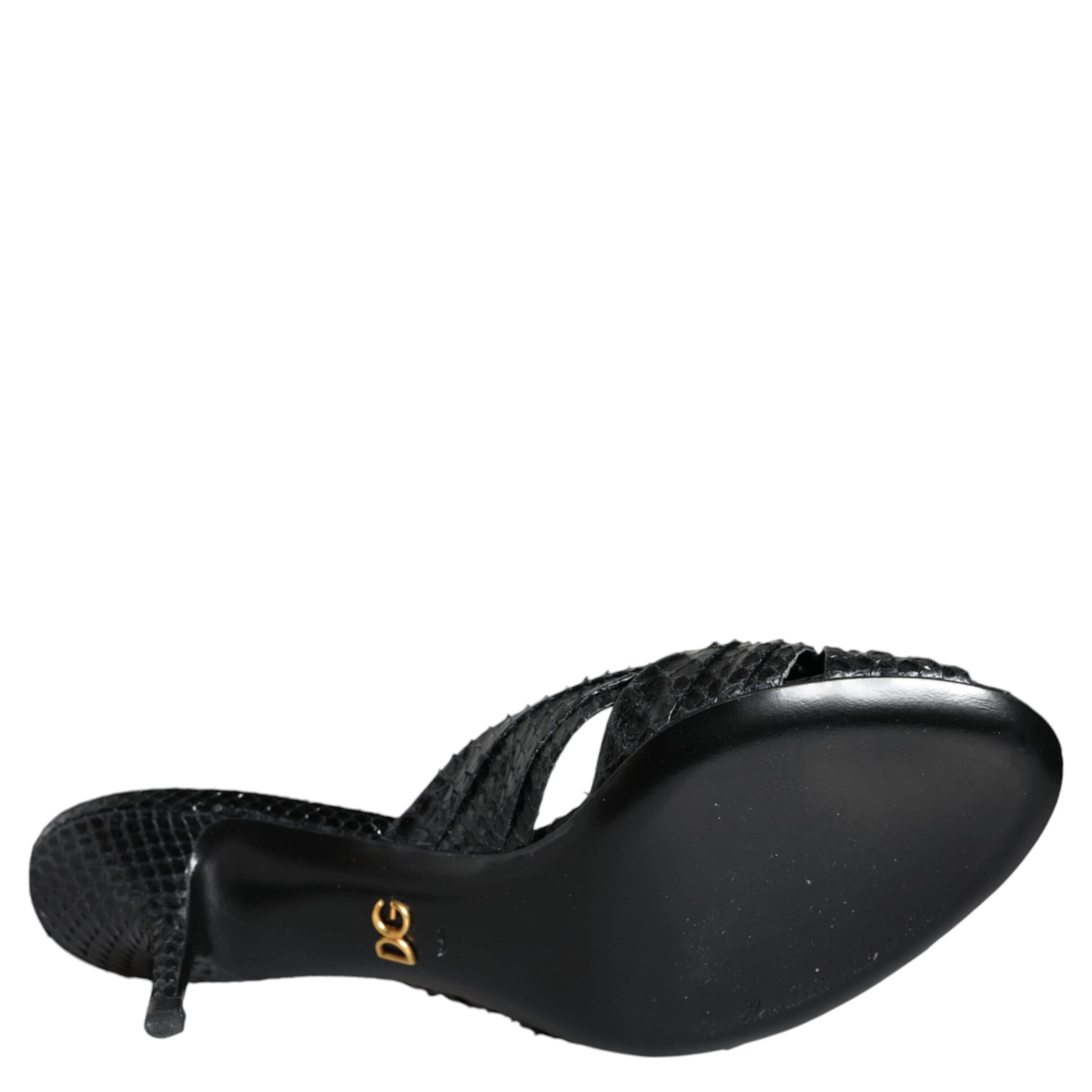 Black Leather Heels Slides Sandals Shoes
