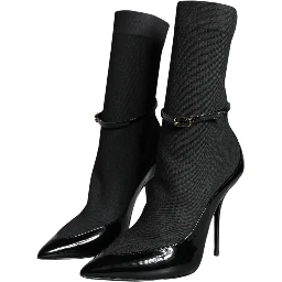 Black Leather Stilettos Booties Socks Shoes