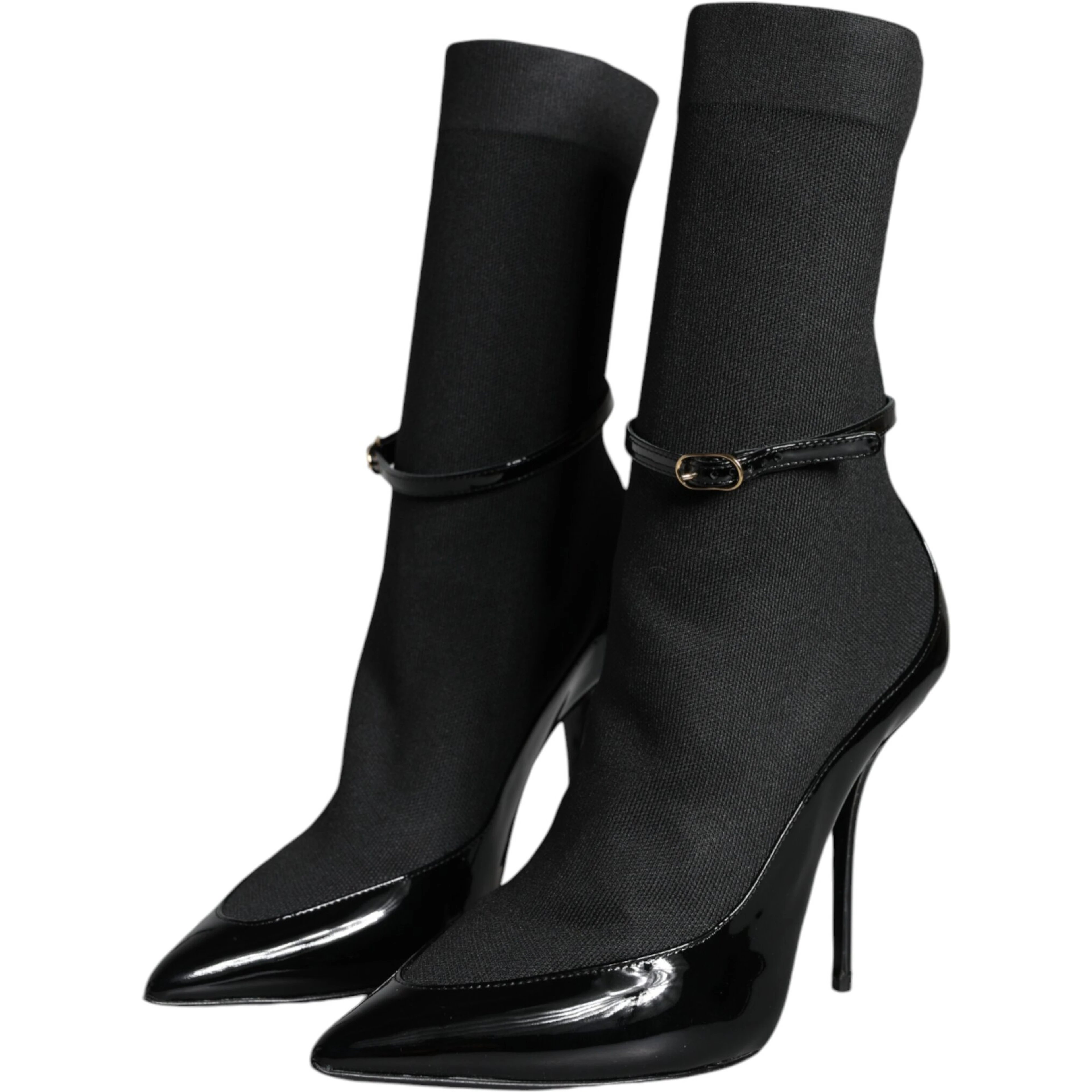 Black Leather Stilettos Booties Socks Shoes