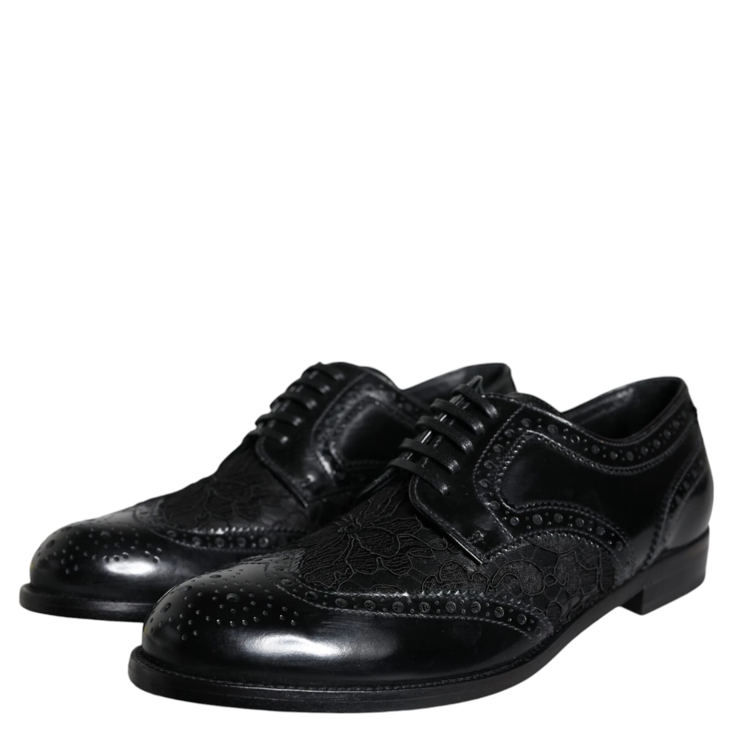 Black Leather Floral Lace Dress Formal Shoes