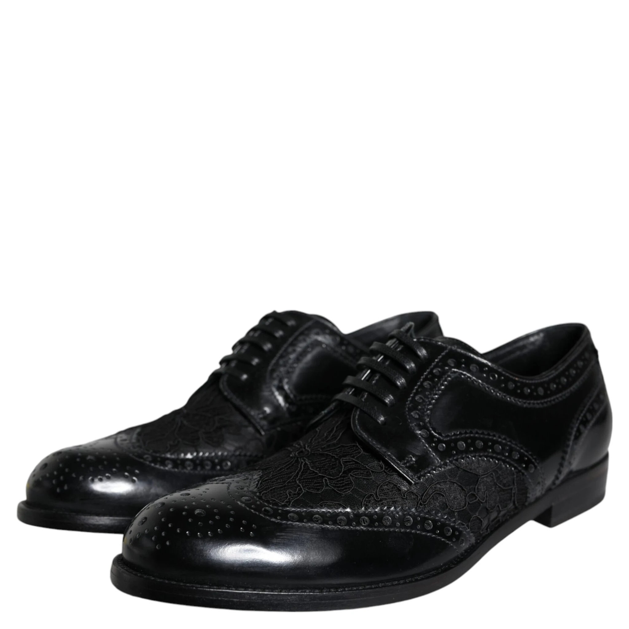 Black Leather Floral Lace Dress Formal Shoes