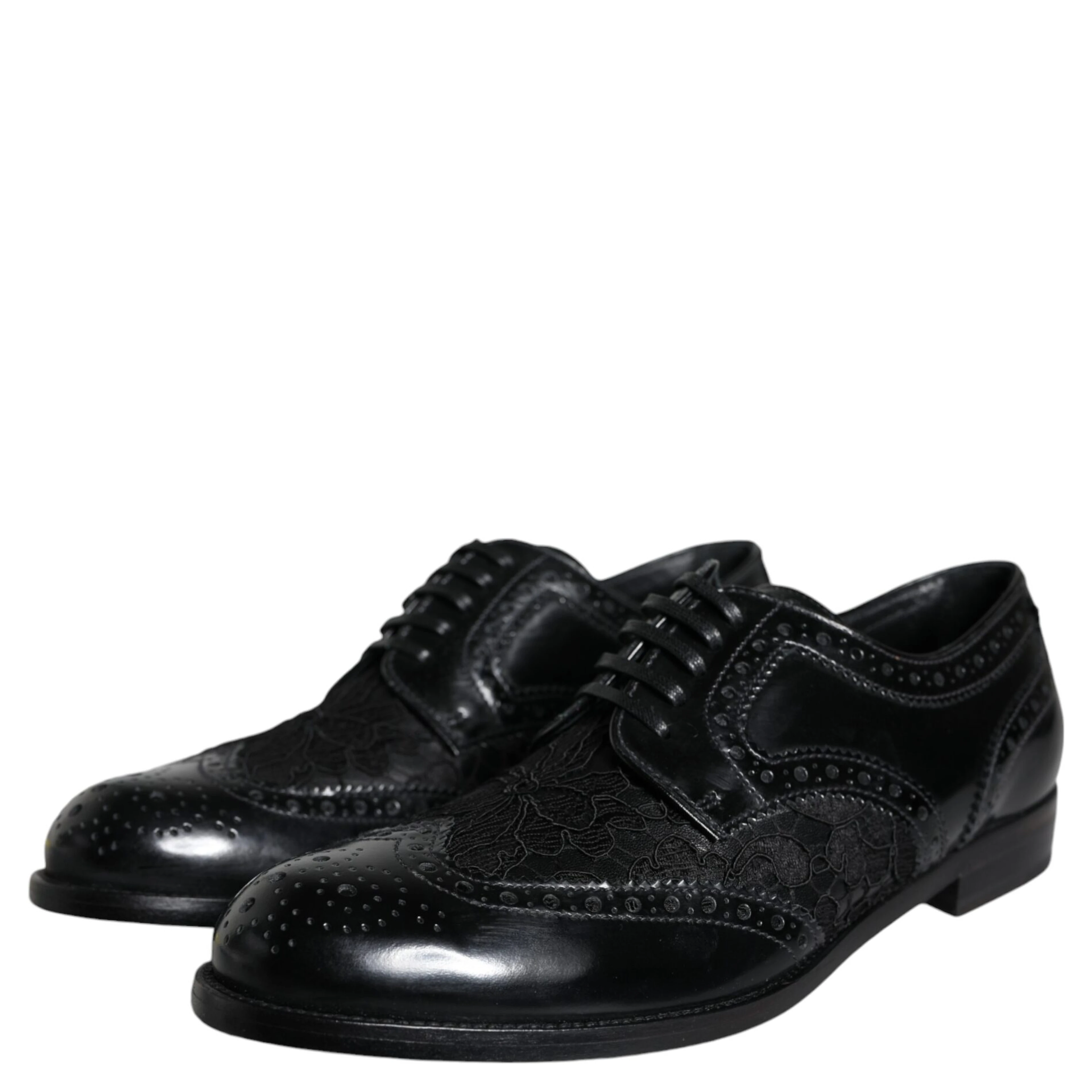 Black Leather Floral Lace Dress Formal Shoes