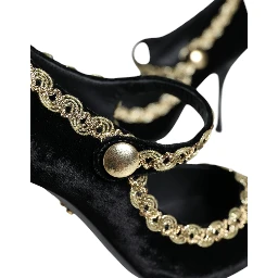 Black Mary Janes Velvet Gold Pumps Shoes