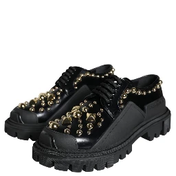 Black Leather Trekking Derby Embellished Shoes