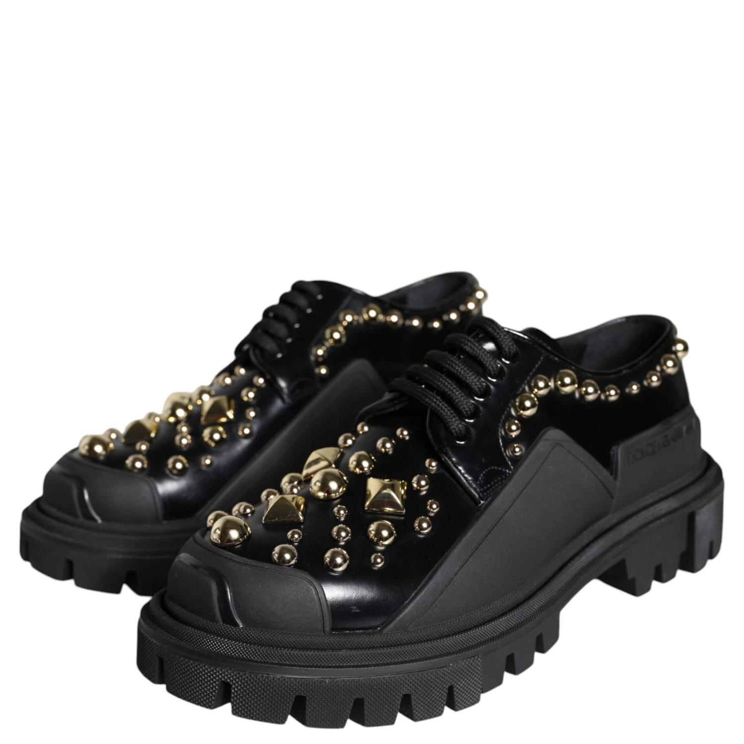 Black Leather Trekking Derby Embellished Shoes