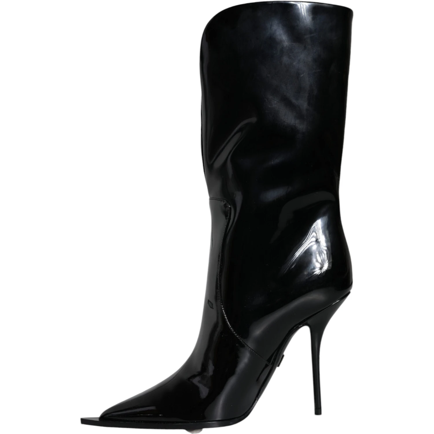 Black Patent Leather Mid Calf Boots Shoes