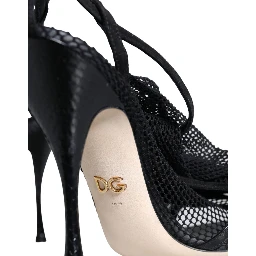 Black Mesh Stiletto Heels Sandals Shoes