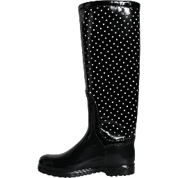 Black Polka Dot Rubber Knee High Boots Shoes