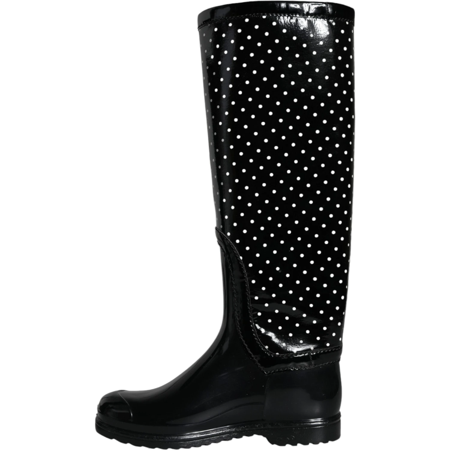 Black Polka Dot Rubber Knee High Boots Shoes