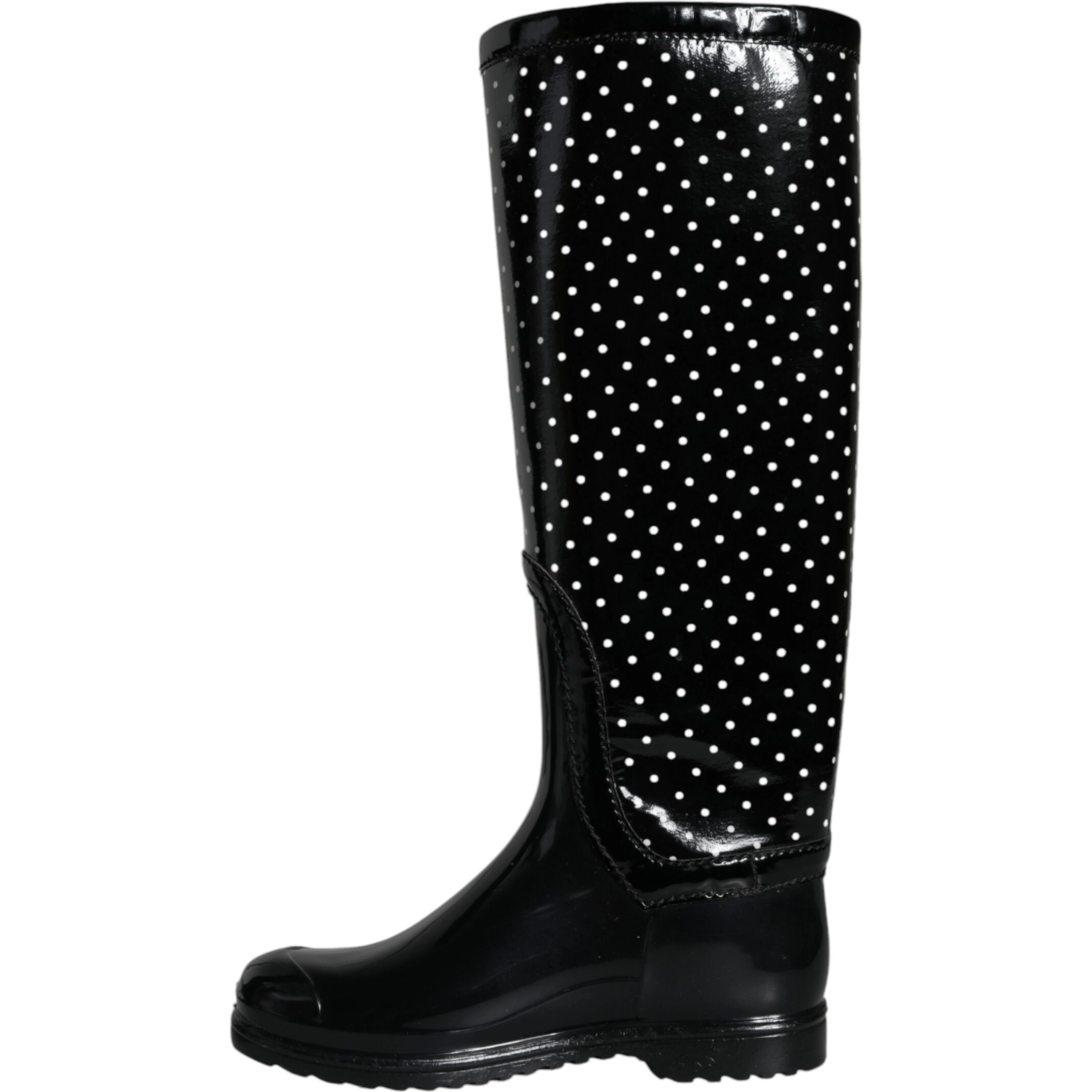 Black Polka Dot Rubber Knee High Boots Shoes