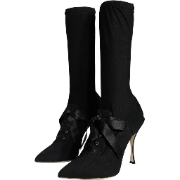 Black Stiletto Heels Mid Calf Boots Shoes
