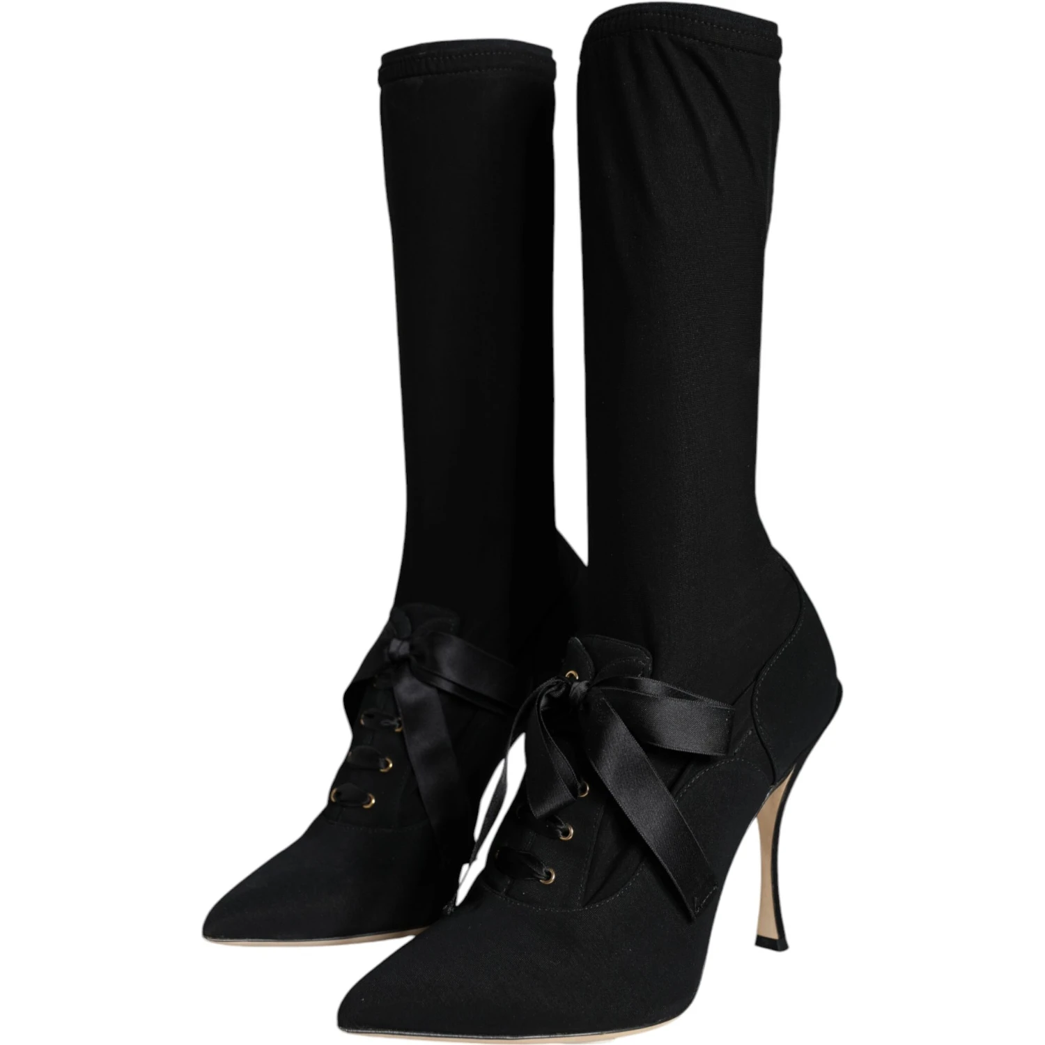Black Stiletto Heels Mid Calf Boots Shoes