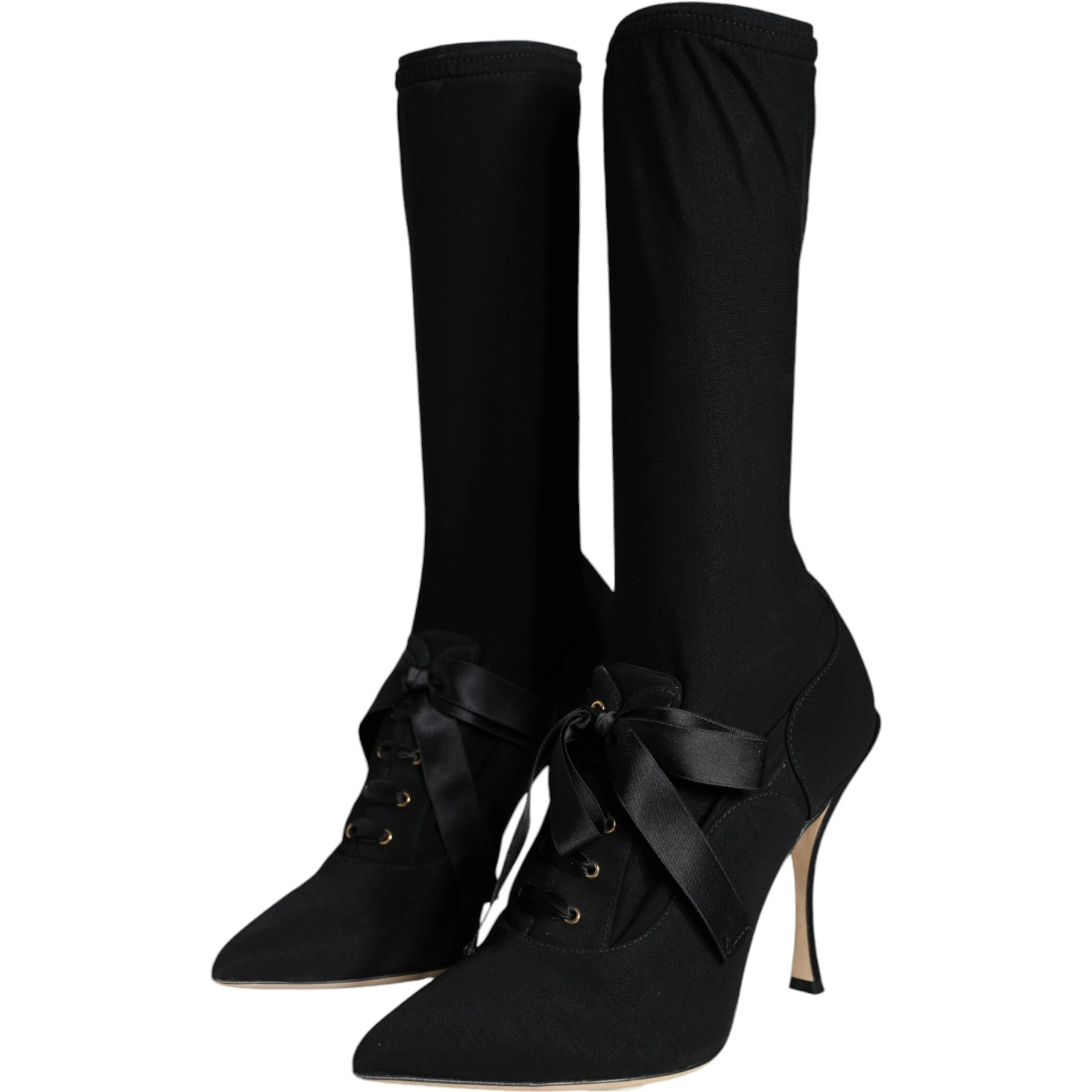 Black Stiletto Heels Mid Calf Boots Shoes