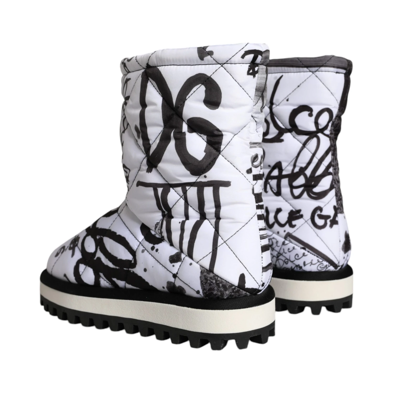White Padded Logo Print Mid Calf Boots Shoes
