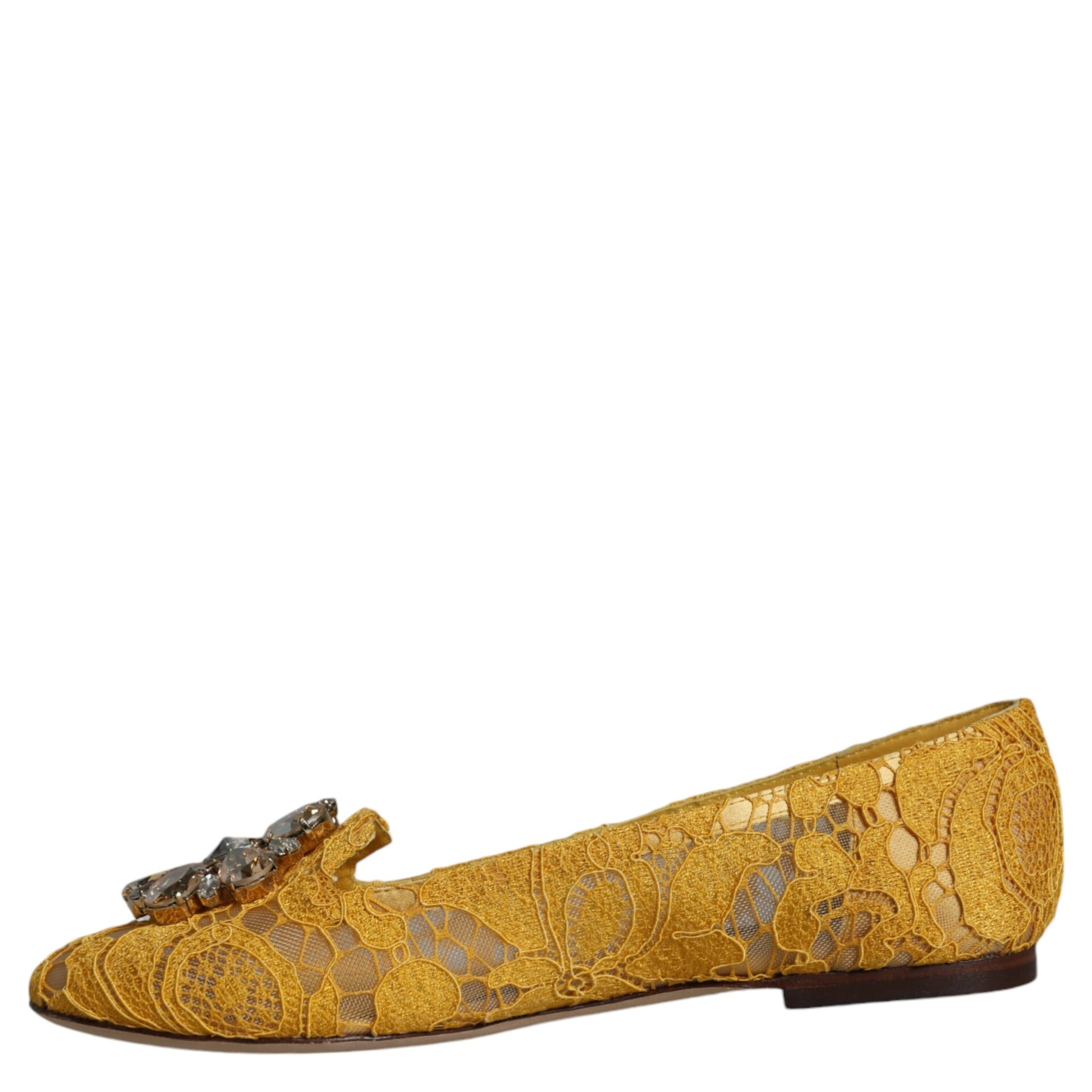 Mustard Lace Crystal Ballet Flats Loafer Shoes