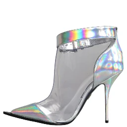 Silver Iridescent PVC Pointed Short Boots Shoes