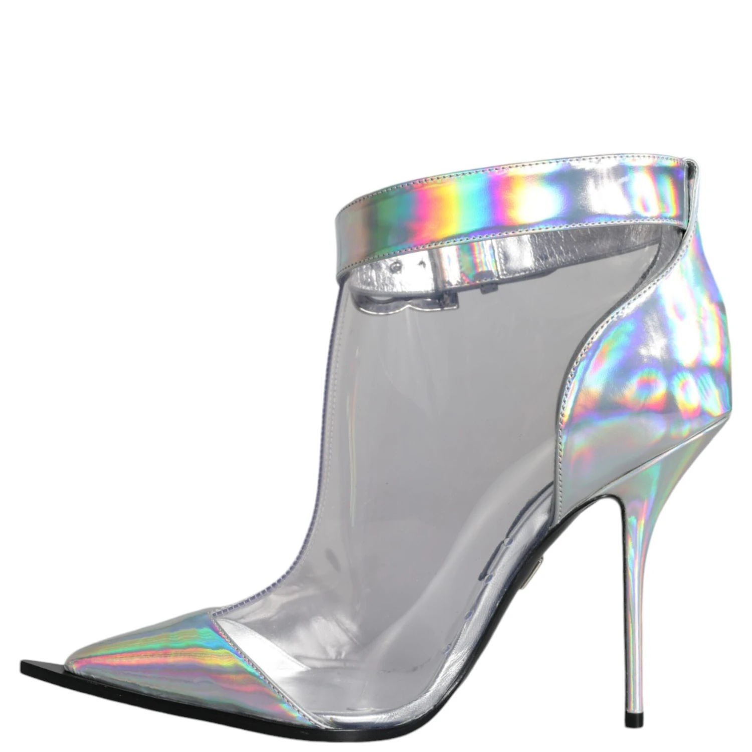Silver Iridescent PVC Pointed Short Boots Shoes