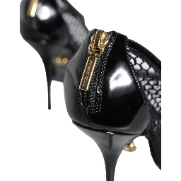 Black Mesh Leather Heels Keira Sandals Shoes