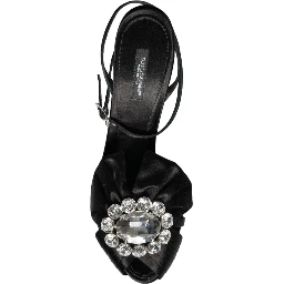 Black Crystal Ankle Strap Sandals Shoes