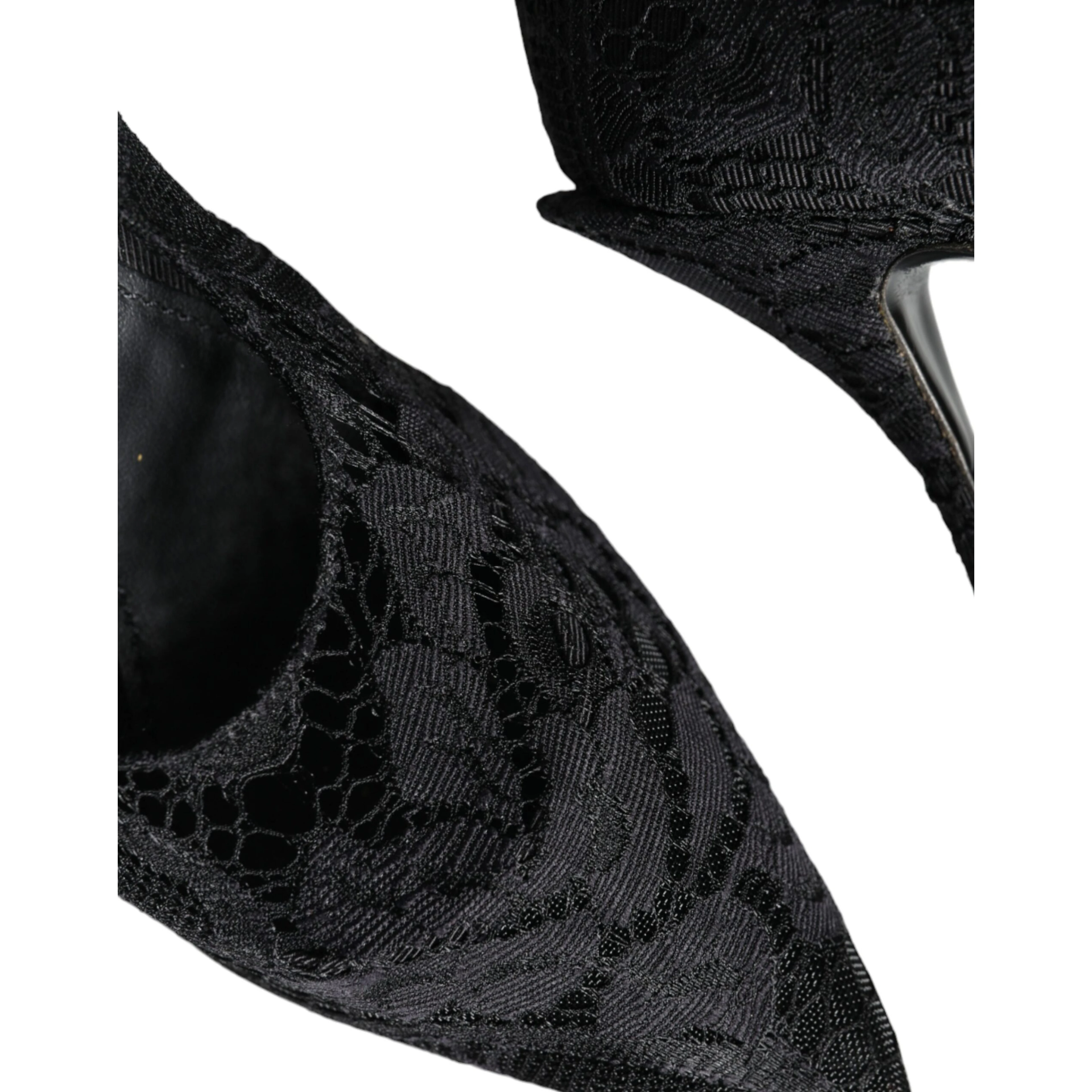 Black Mary Jane Pumps Lace Crystals Heels Shoes