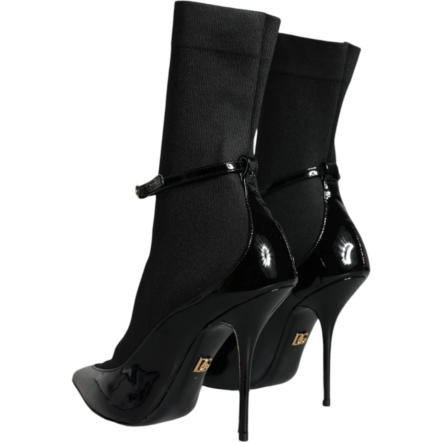 Black Leather Stilettos Booties Socks Shoes