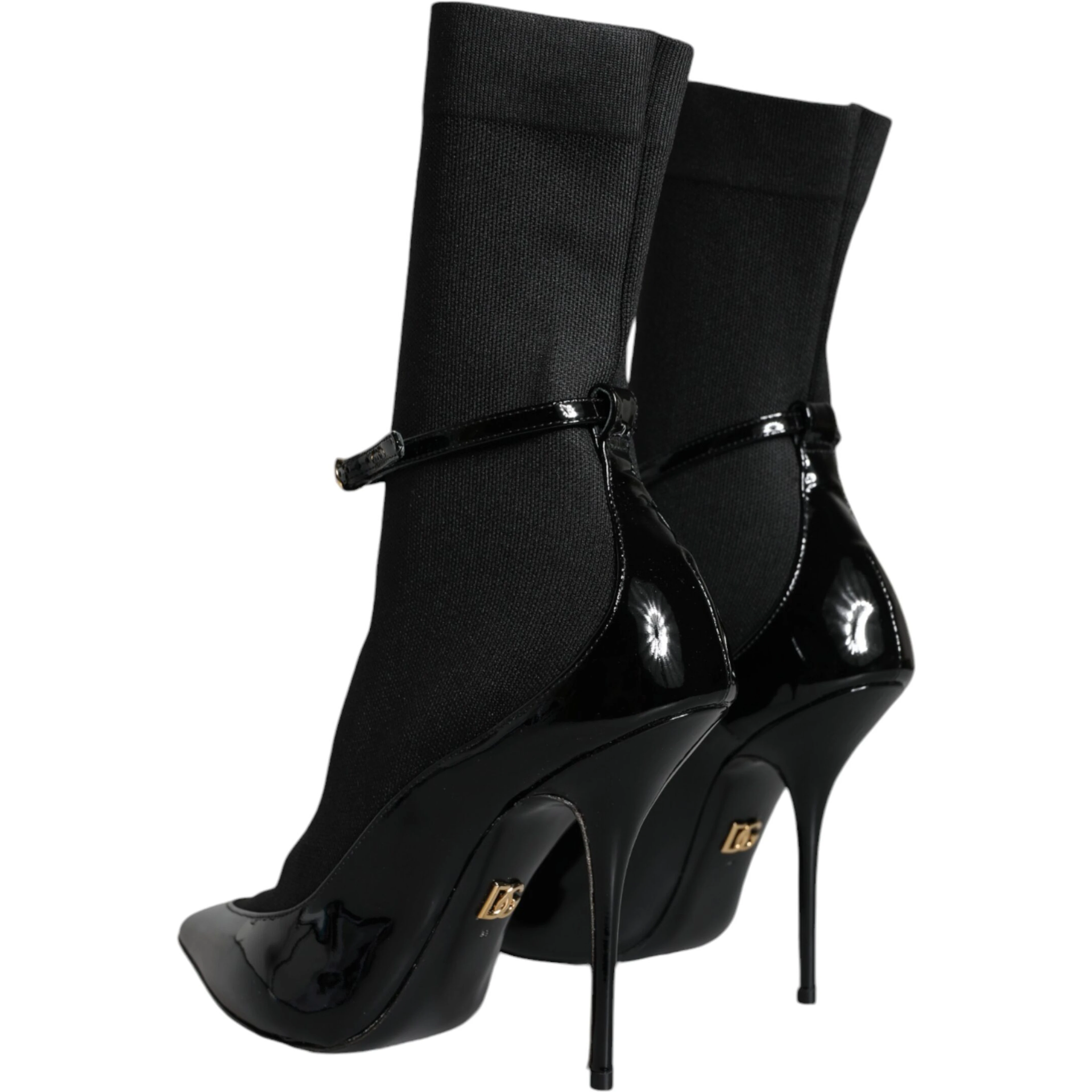 Black Leather Stilettos Booties Socks Shoes