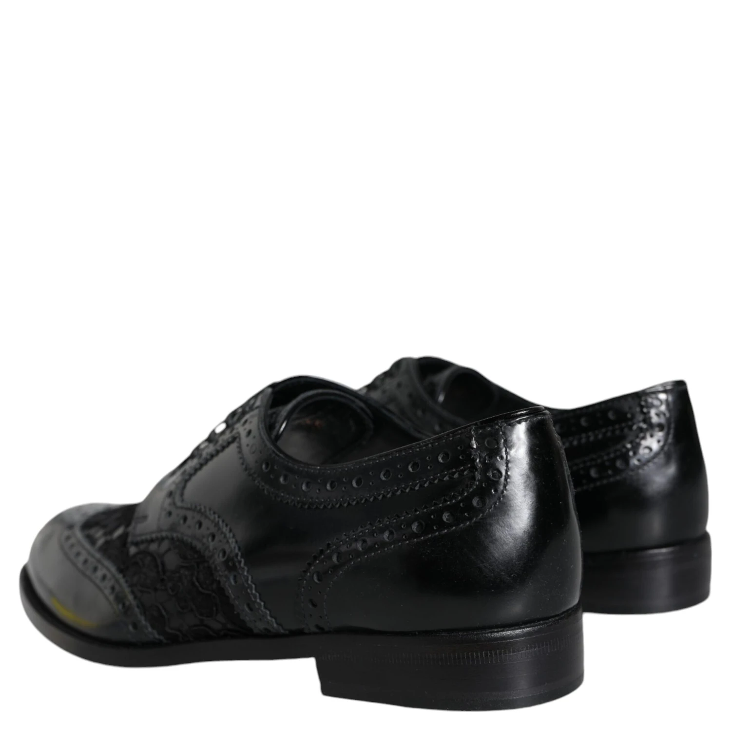 Black Leather Floral Lace Dress Formal Shoes