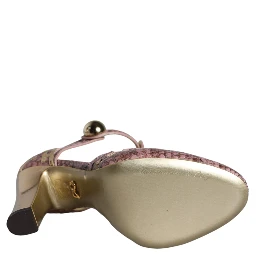Pink Gold Leather Pumps T-strap Sandals Shoes