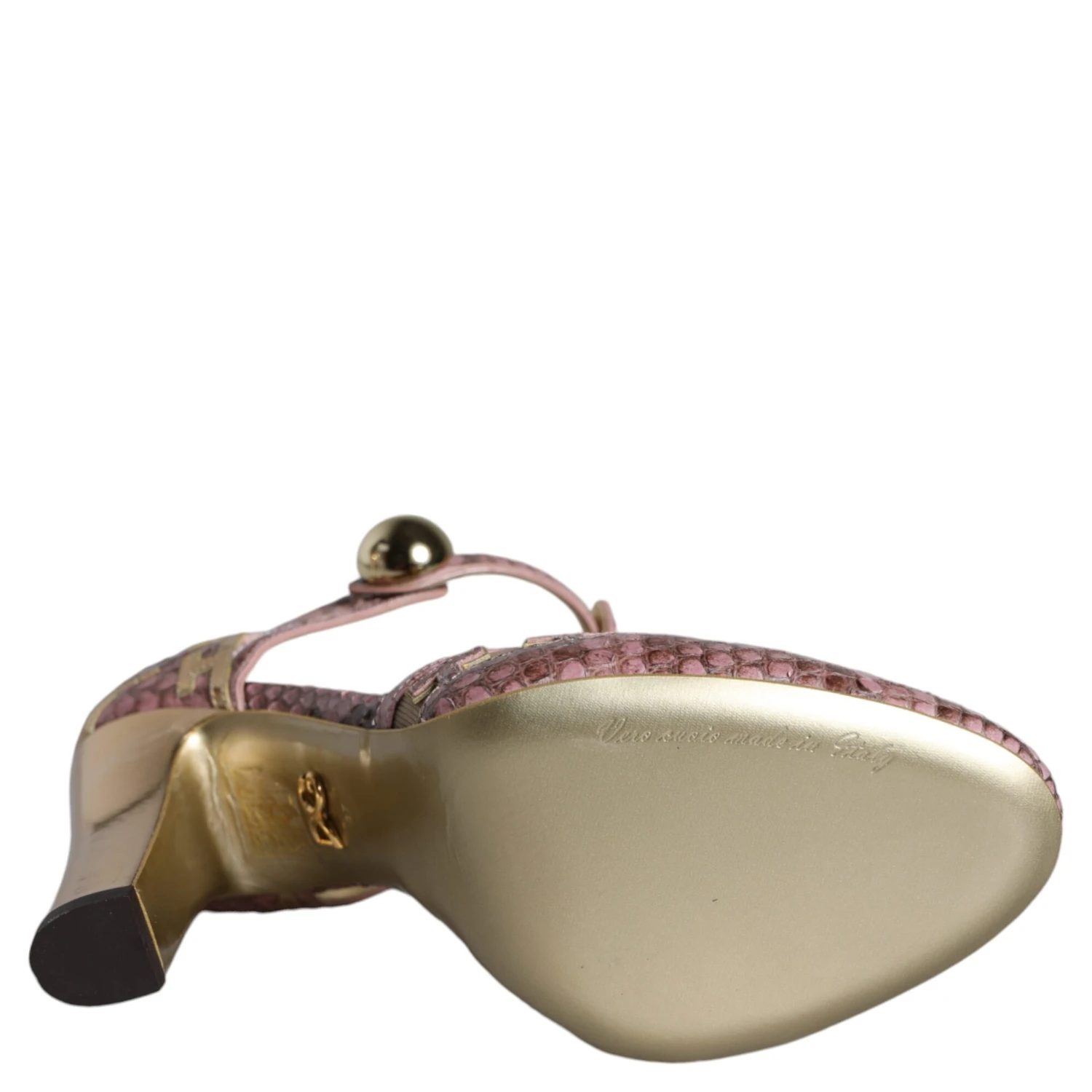 Pink Gold Leather Pumps T-strap Sandals Shoes
