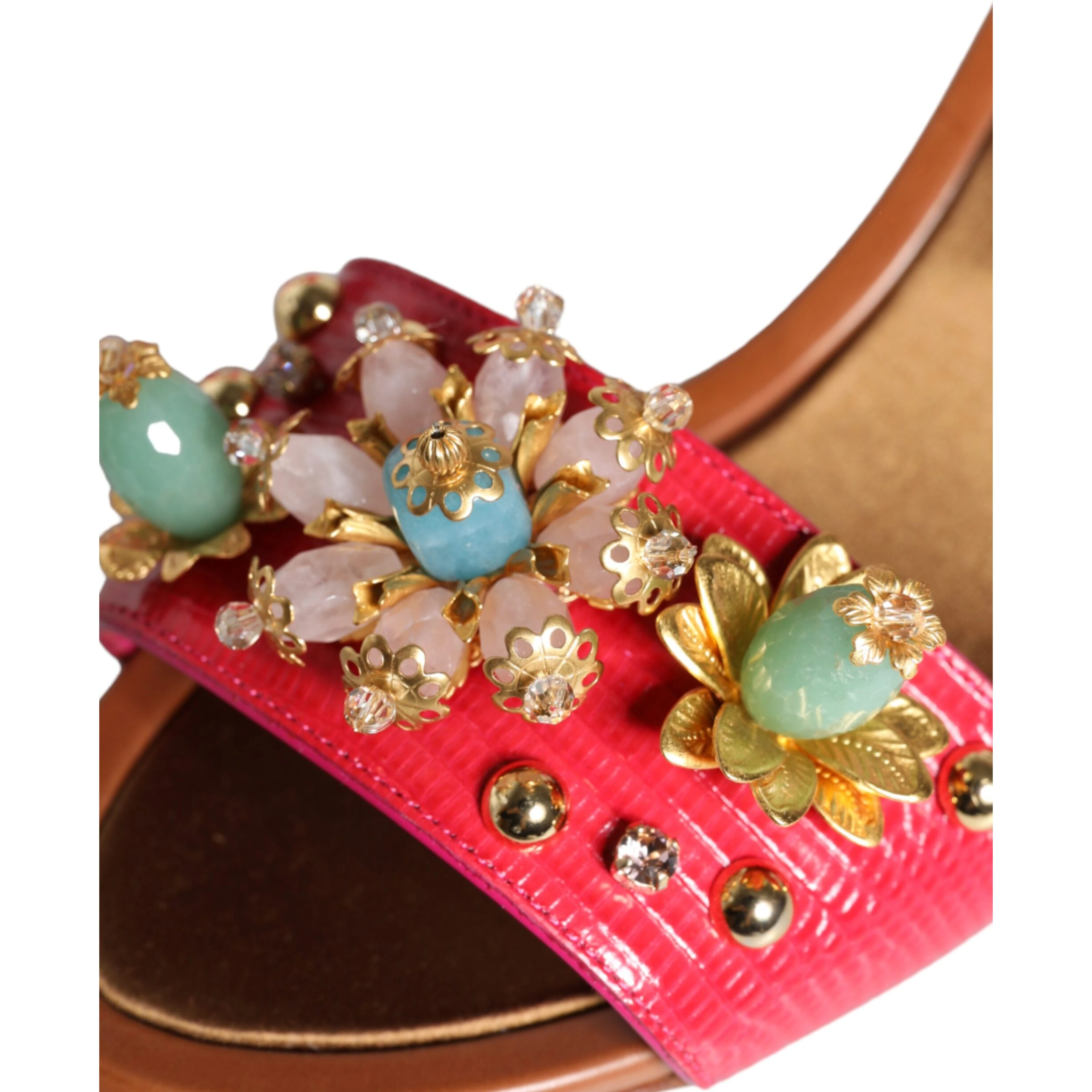 Fuchsia Leather Embellished Keira Sandals Shoes
