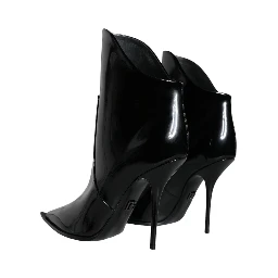 Black Patent Leather Pointed Ankle Boots Shoes