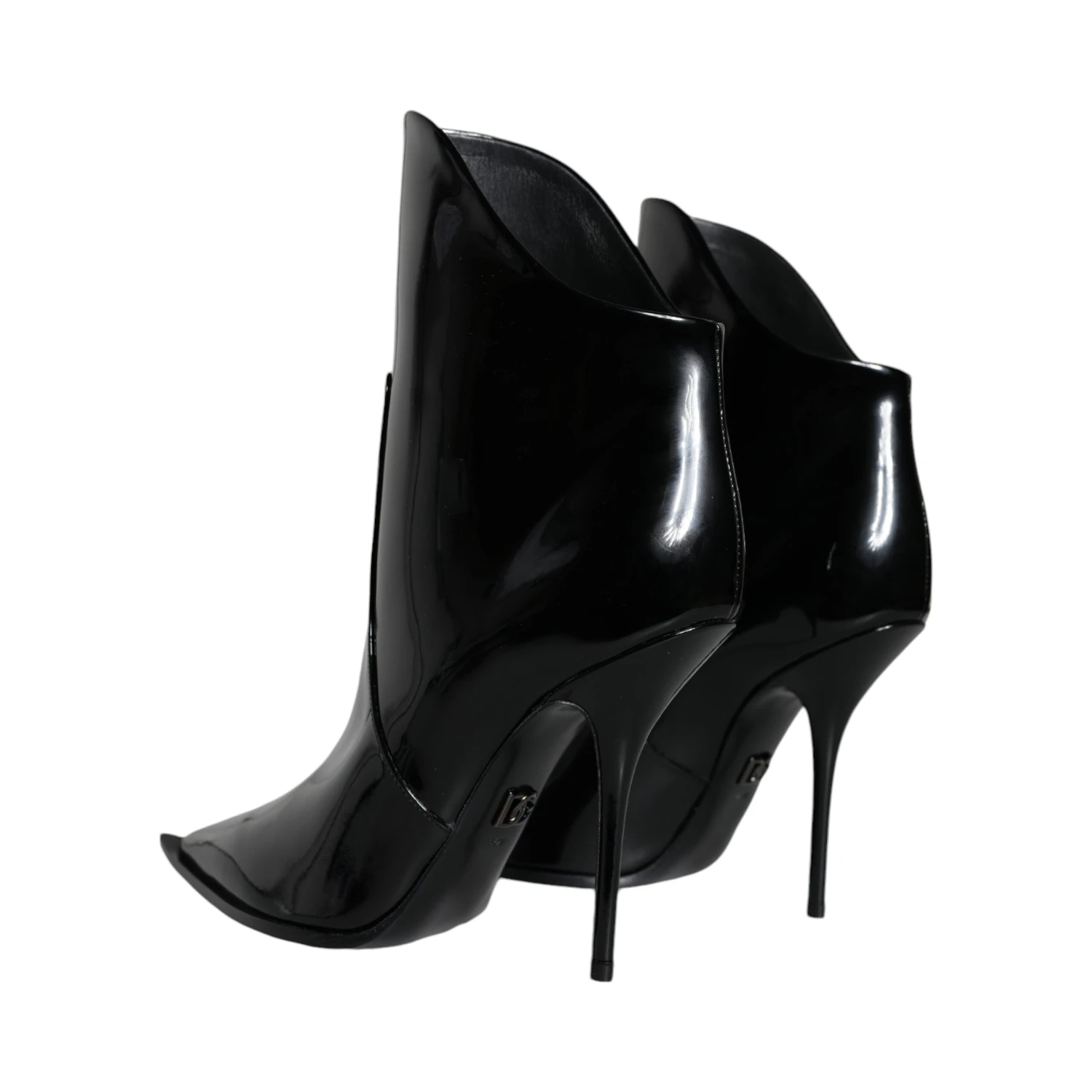 Black Patent Leather Pointed Ankle Boots Shoes