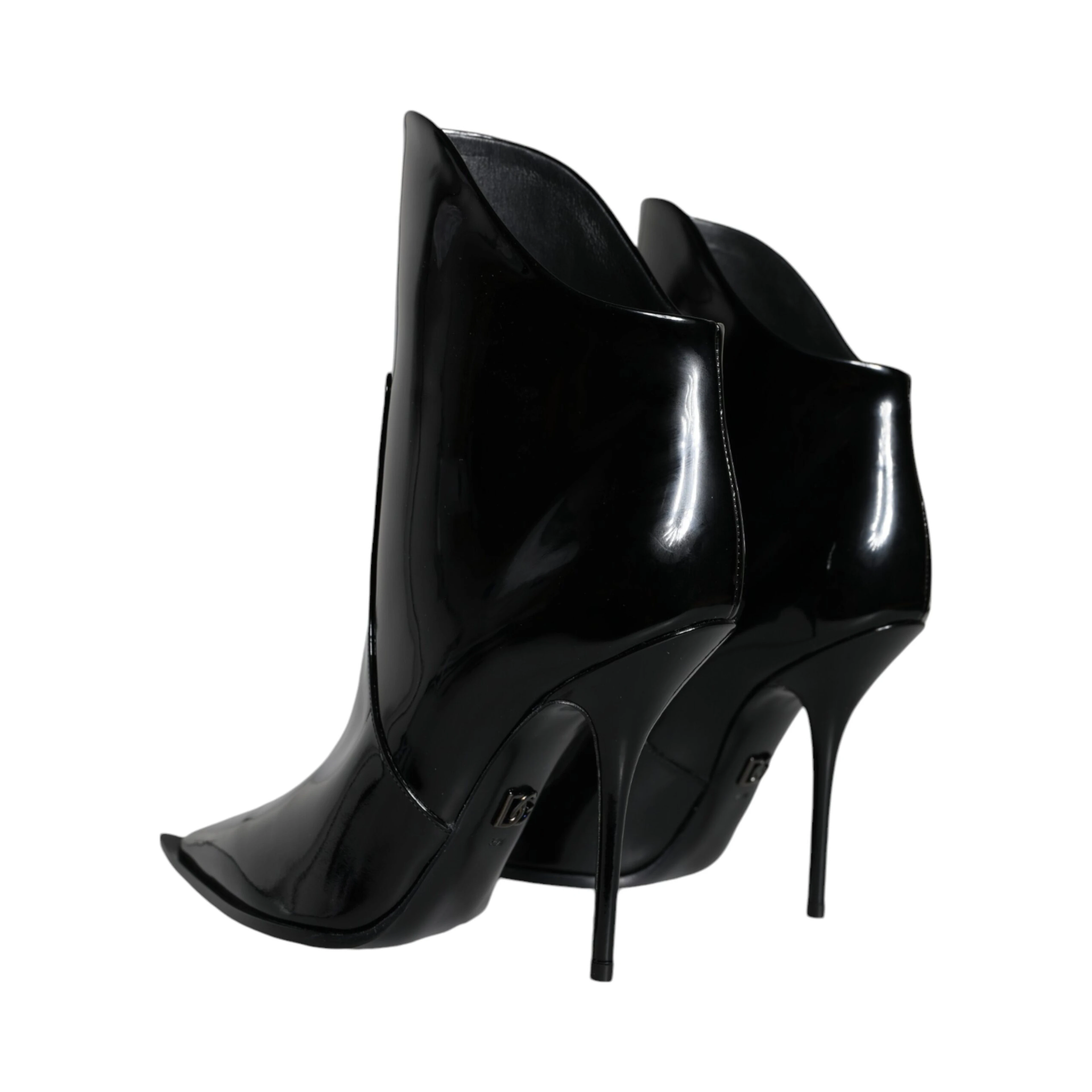 Black Patent Leather Pointed Ankle Boots Shoes