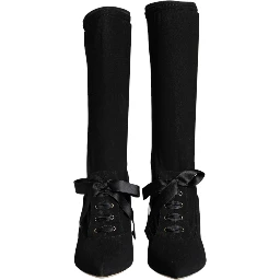 Black Stiletto Heels Mid Calf Boots Shoes