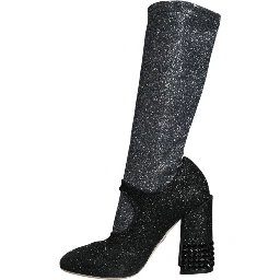 Black Crystal Mary Janes Booties Shoes