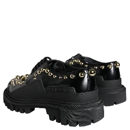 Black Leather Trekking Derby Embellished Shoes