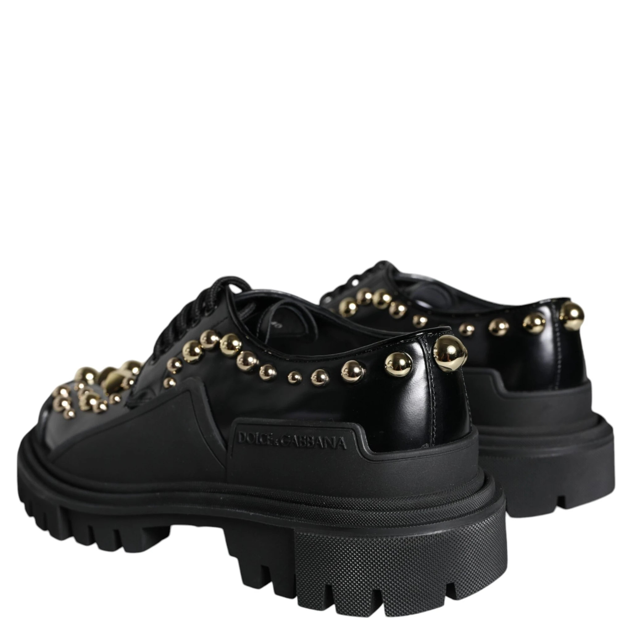 Black Leather Trekking Derby Embellished Shoes