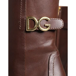 Brown Leather Heels Mid Calf Boots Shoes
