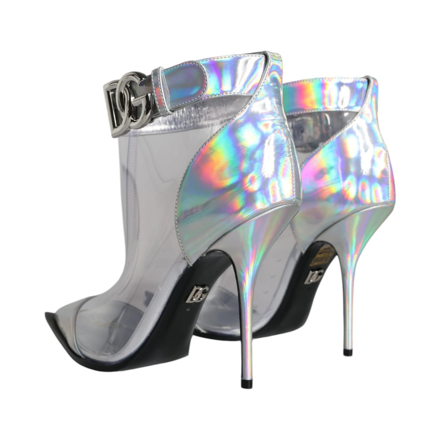 Silver Iridescent PVC Pointed Short Boots Shoes