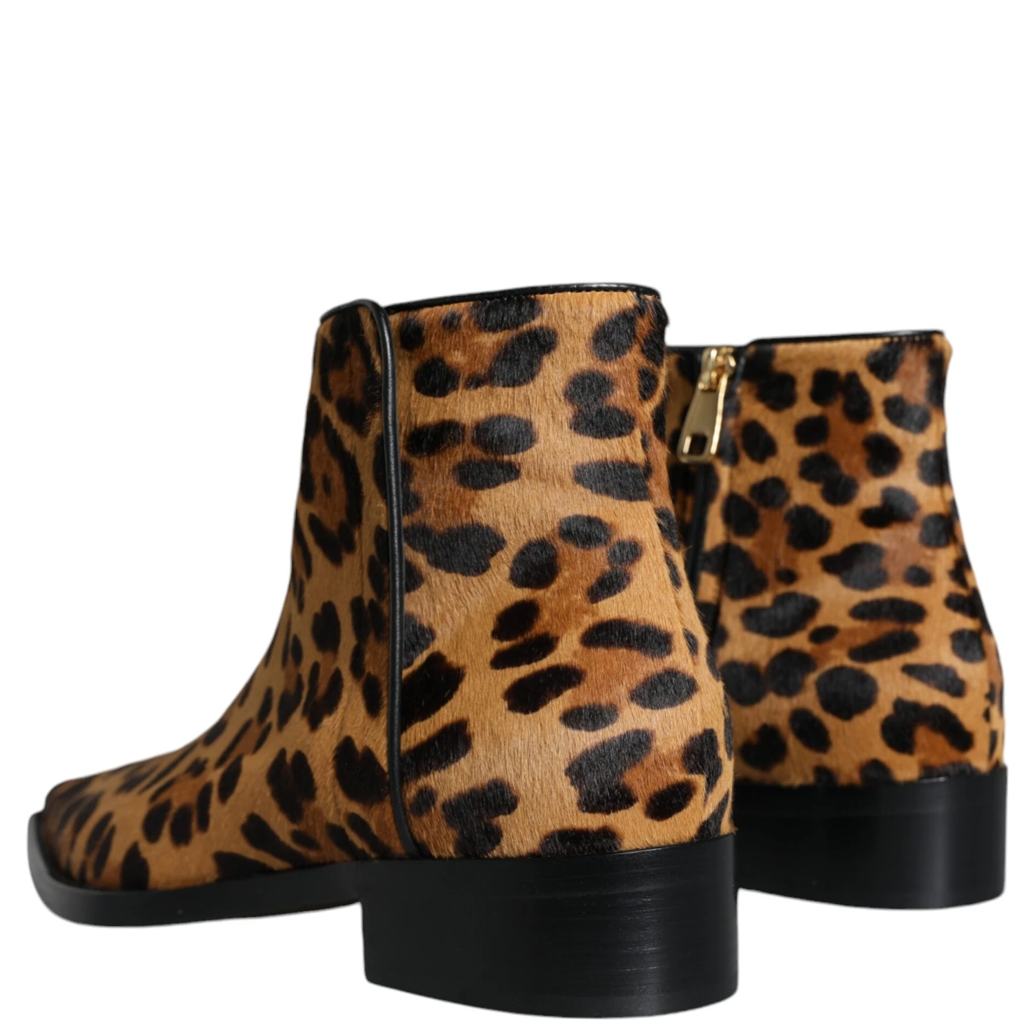 Brown Leopard Calf Fur Ankle Boots Shoes