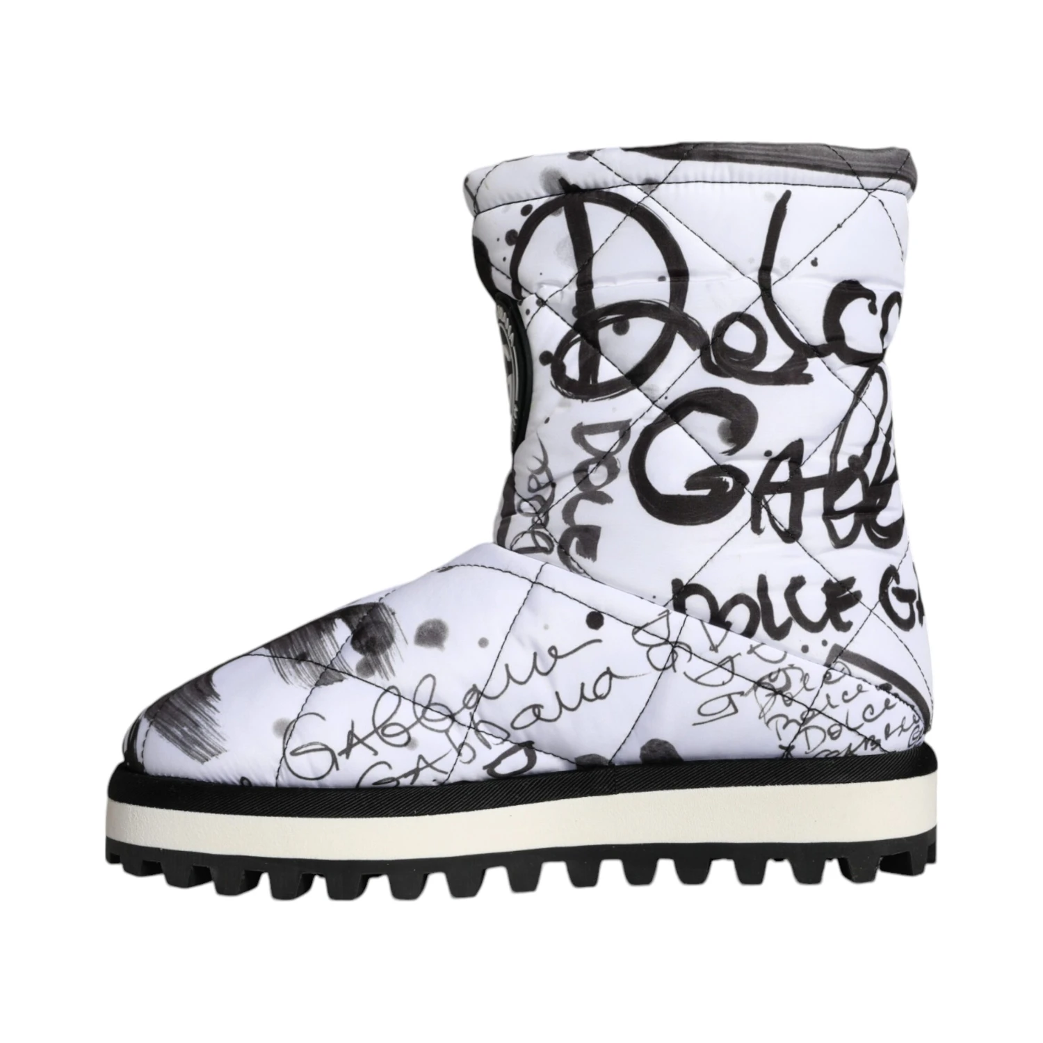 White Padded Logo Print Mid Calf Boots Shoes