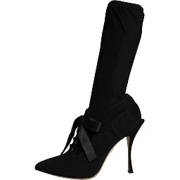 Black Stiletto Heels Mid Calf Boots Shoes