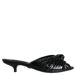 Black Leather Heels Slides Sandals Shoes