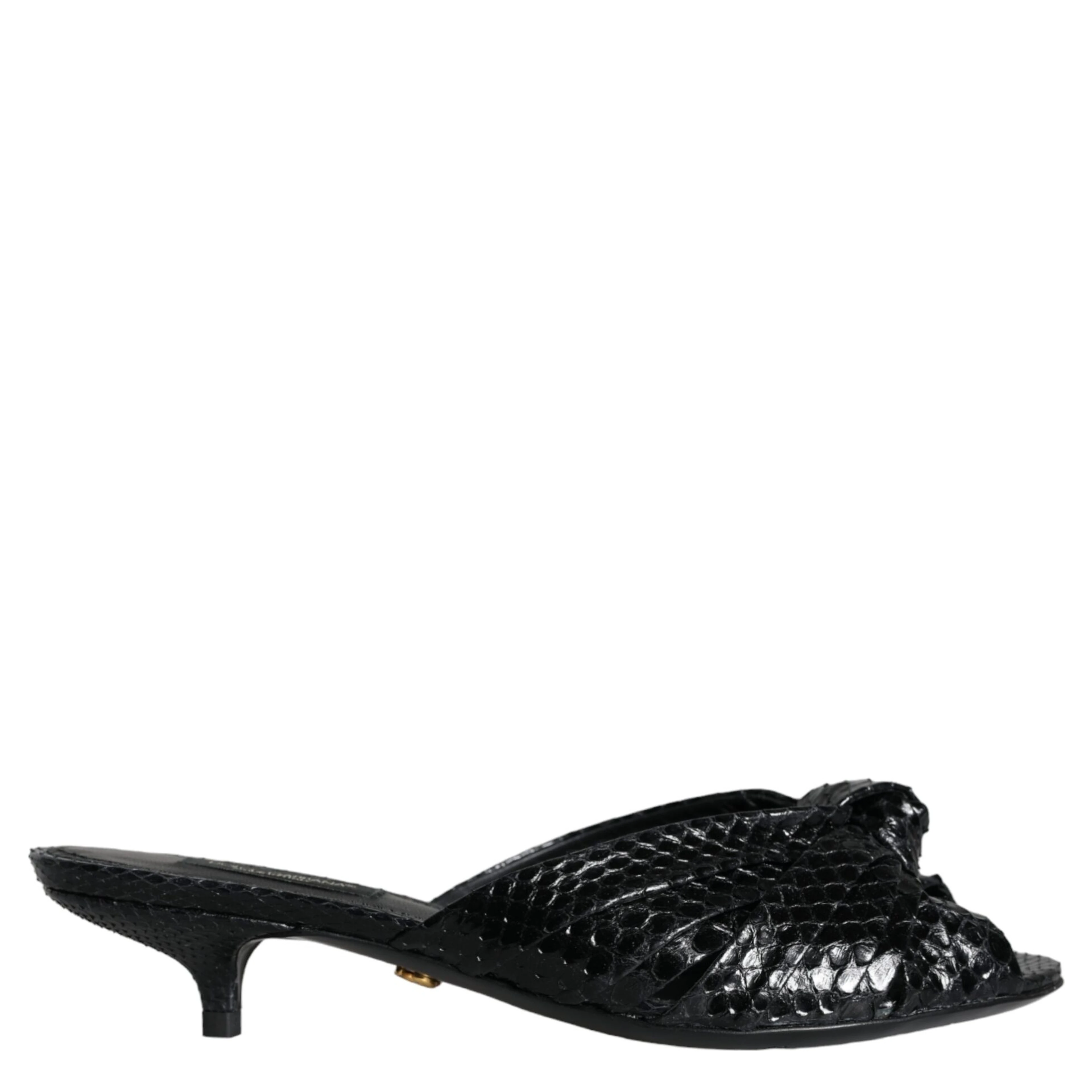 Black Leather Heels Slides Sandals Shoes