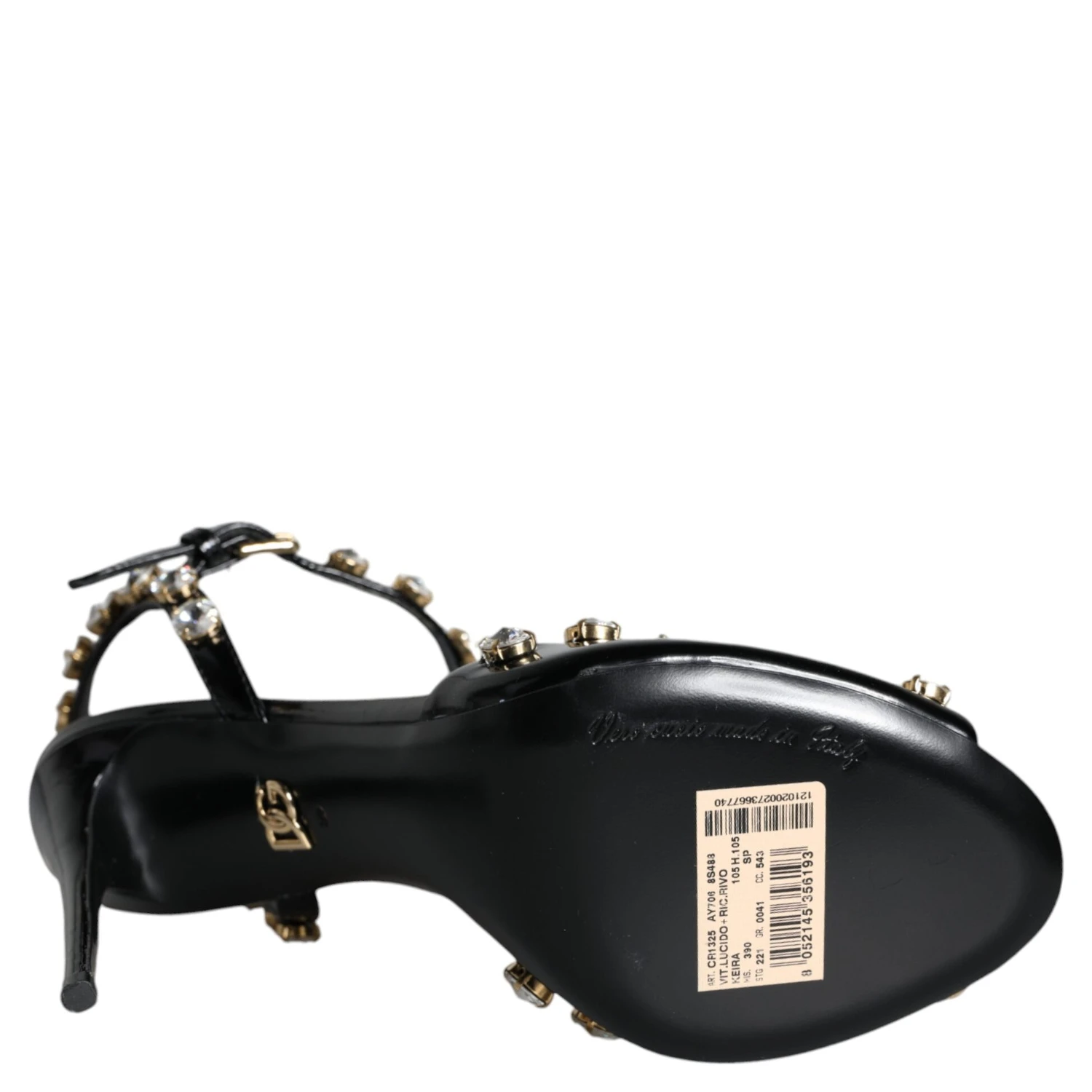 Black Leather Crystal Ankle Strap Sandals Shoes